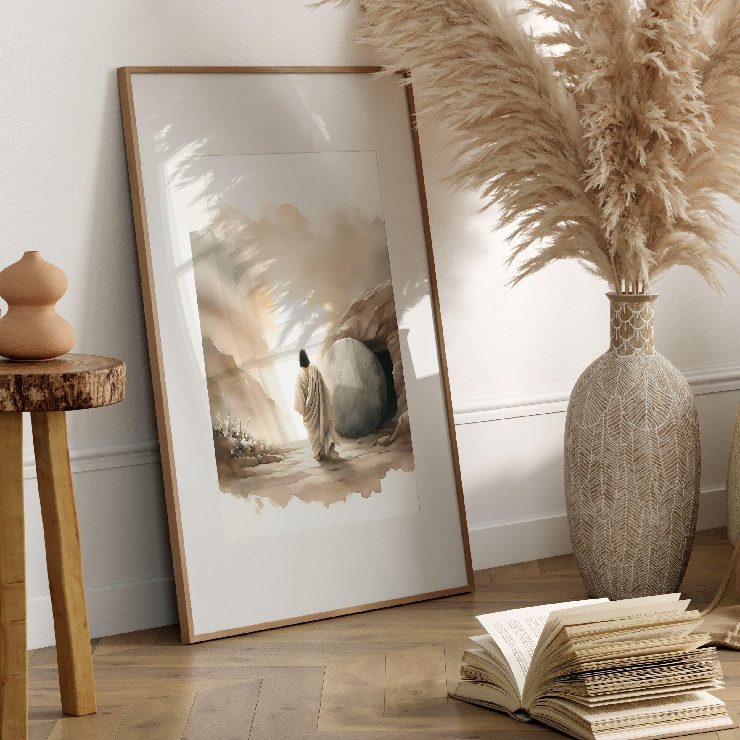 He is Risen Wall Art Poster, Jesus Painting Easter Scripture Poster, Jesus Resurrection Poster, Bible Art Poster